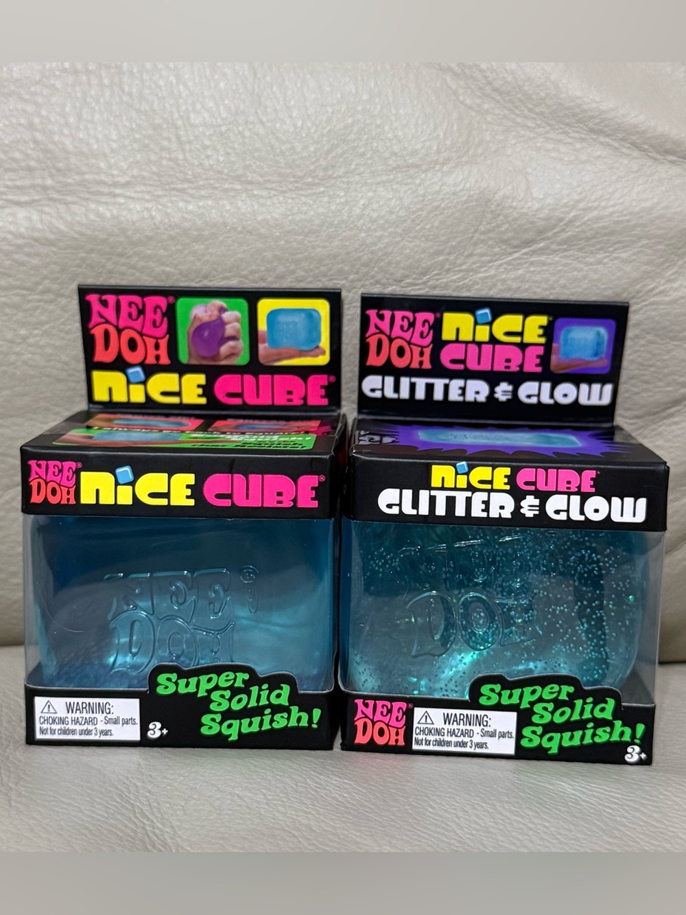 NeeDoh Glitter & Glow Nice Cube Super Solid Squish + Blue Nice Cube Authentic
